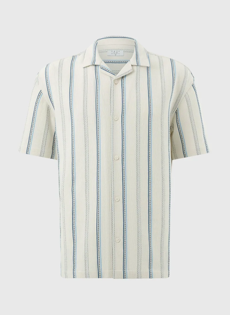 Matalan Ecru Stripe Short Sleeve Shirt